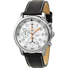 Seiko White Dial Black Leather Chronograph Mens Watch Snde11