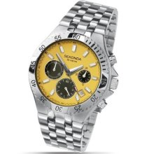 Sekonda Gents Sports Chronograph Yellow Dial Stainless Steel Bracelet Watch 3377