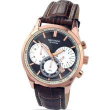 Sekonda Men's Quartz Watch With Blue Dial Analogue Display And Brown Leather Strap 3412.27