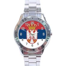 Serbia Flag Stainless Steel Analogue Watch Serbian