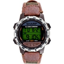 Sharp Mens Calendar Day/Date Chronograph Digital Watch with Brown