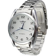 Silver Men's Calendar Style Steel Analog Mechanical Wrist Watch