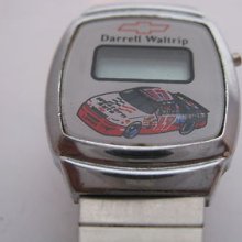 Silver Tone Darrell Waltrip Nascar Lcd Stainless Steel Back Watch (parts/repair)