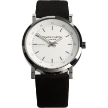 Simon Carter Men's Quartz Watch With White Dial Analogue Display And Black Leather Strap Wt1801 White