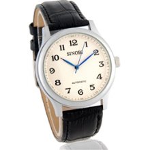 SINOBI Round Dial Mechanical Watch with PU Leather Strap (Black)