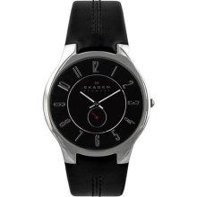 Skagen Black Dial Stainless Steel Black Leather Mens Watch T433XL ...