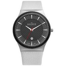 Skagen Denmark 234xxltlw White Strap Carbon Fiber Men's Watch Original Box