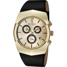 Skagen Men's Chronograph Gold Dial Black Leather ...