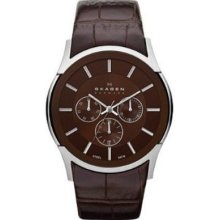 Skagen Skw6001 Classic Textured Brown Leather Men's Watch