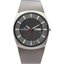 Skagen Titanium Mesh Charcoal Men Watch Quartz Round Analog Jewelry Time