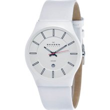 Skagen Watches Men's White Dial White Leather White Leather/White Dia