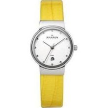 Skagen Women's 355SSLY8A1 Steel Mother-Of-Pearl Dial Yellow Leather St