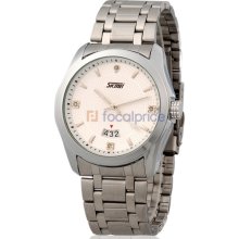 Skmei 9057 Water Resistant Analog Watch with Steel Strap (Silver)