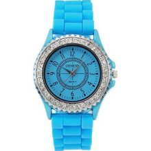 (sky Blue) Watch Silica Gel/rubber Dial Round Face Crystal Around Dail