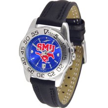 Southern Methodist Mustangs Sport Leather Band AnoChrome-Ladies Watch