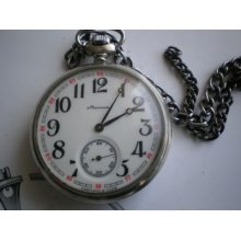 Soviet Russian Molnia Ship Pocket Watch With Chain, Ca 3602, 18 J