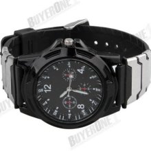 Stainless Steel Black Rubber Quartz Watch Wristwatch