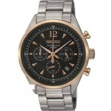 Stainless Steel Case And Bracelet Chronograph Black Dial Date Display