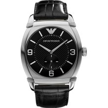 Stainless Steel Case Leather Bracelet Black Tone Dial