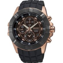 Stainless Steel Case Rubber Strap Brown Dial Chronograph