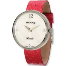 Stainless Steel Round White Dial Watch w (SN-02) Red Band