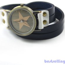 Star Unique Genuine Leather Long Button Strap Round Dial Quartz Men's Watch