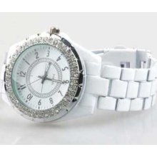 Steel Luxury Charming White Crystal Lady Wrist Watch Wristwatch Gift White