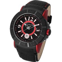 Stuhrling 543 332tt564 Leisure Gen-x Sentry Black / Red Leather Strap Mens Watch