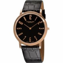 Stuhrling Original 216A.33451 Rosetone Case with Black Dial and Rosetone Numerals on Brown Leather Strap