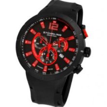 Stuhrling Original 224A.335664 Mens Phoenix Lumi Chrono on A Black Rubber Strapandamp;#44; Black Ip Plated Caseandamp;#44; and Black Dial with Red Numerals