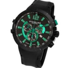 Stuhrling Original 224A.335671 Mens Phoenix Lumi Chrono on A Black Rubber Strapandamp;#44; Black Ip Plated Caseandamp;#44; and Black Dial with Green Numerals