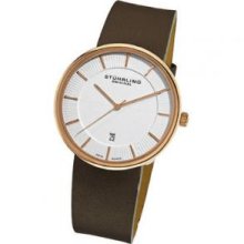 Stuhrling Original 244.33452 Mens Swiss Automatic Rosetone Case on Brown Leather Strap with Silver Dial