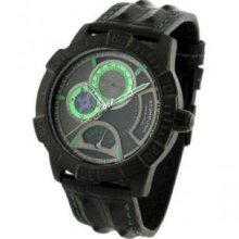 Stuhrling Original 265.33551 Mens Gen-Y Retro Black Pvd Case with Black and Green Dial on a Black Strap