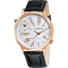 Stuhrling Original 343 33452 Classic Rosetone Dual Time Leather Strap Mens Watch