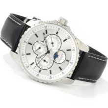 Stuhrling Original Men's Artemis Calendar Stainless Steel Leather Strap Watch