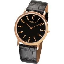 Stuhrling Original Men's Belmont Quartz Leather Strap Watch ROSETONE / BLACK