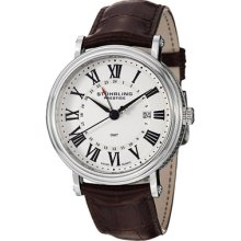 Stuhrling Original Watches Men's Silver Tone Dial Brown Leather Brown