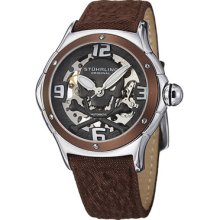 Stuhrling Original Watches Men's Gray Dial Brown Leather Brown Leathe