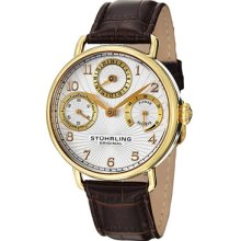 Stuhrling Original Watches Men's Coronate Silver Tone Dial Brown Leath