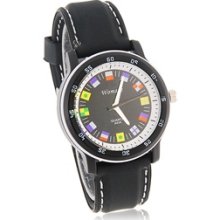 Stylish Analog Watch with PU Leather Strap (Black)