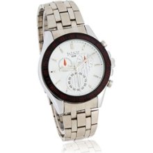 Stylish White Dial Round Watch with Stainless Steel Strap (Silver)