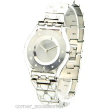 Swatch Women Sfk356g Silver Dial White Bracelet Swiss Watch