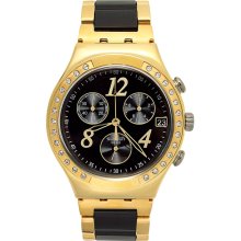 Swatch YCG405G Black Dial Gold Tone Stainless Case Chrono Unisex Watch