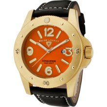 Swiss Legend Men's Conqueror Orange Dial Gold Tone Ip Case Black Leath