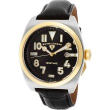 SWISS LEGEND Watches Men's Heritage Black Dial Gold Tone IP Bezel Blac