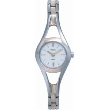 T2K281 Timex Ladies Silver Dial Two Tone Bangle Watch