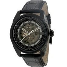 Ted Baker Men's Black Round Skeleton Dial Black Leather Strap Watch Ted-te1037