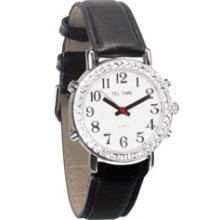 Tel Time Mens Talking Watch Chrome Leather Span