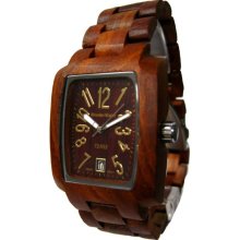 Tense Wood Mens Jumbo Rectangle Sandalwood Wood Watch - Dark Bracelet - Dark Dial - J8102SR