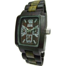 Tense Wood Mens Rectangle Sandalwood Wood Watch - Two-tone Bracelet - Dark Dial - J8302DG